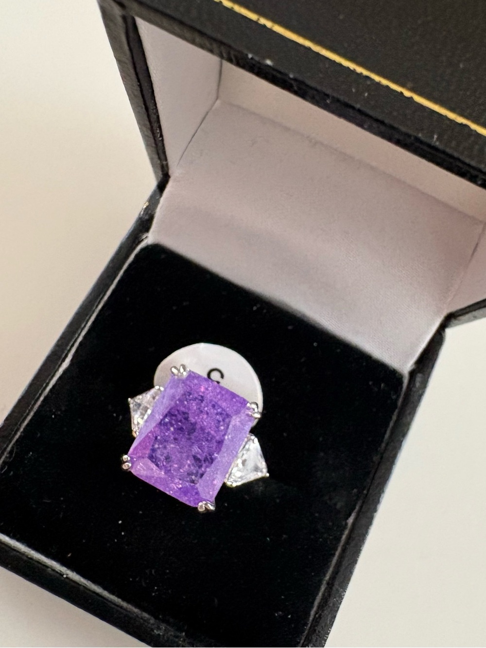 Bomb Party Light Up the Night Ring RG69651 Amethyst Ice Crystal Rhodium Plating